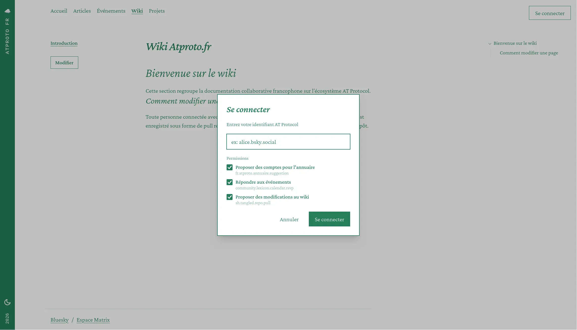Page de permissions